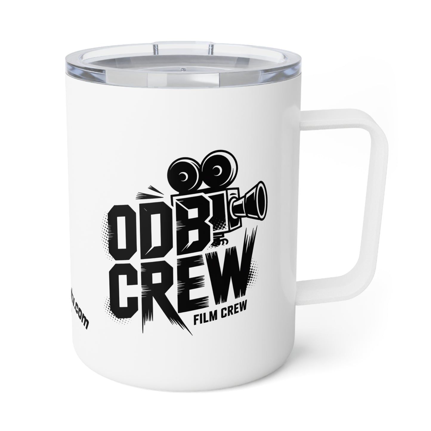 Insulated Coffee Mug — Retro Film Camera 'Cine Crew' 10oz Travel Tumbler